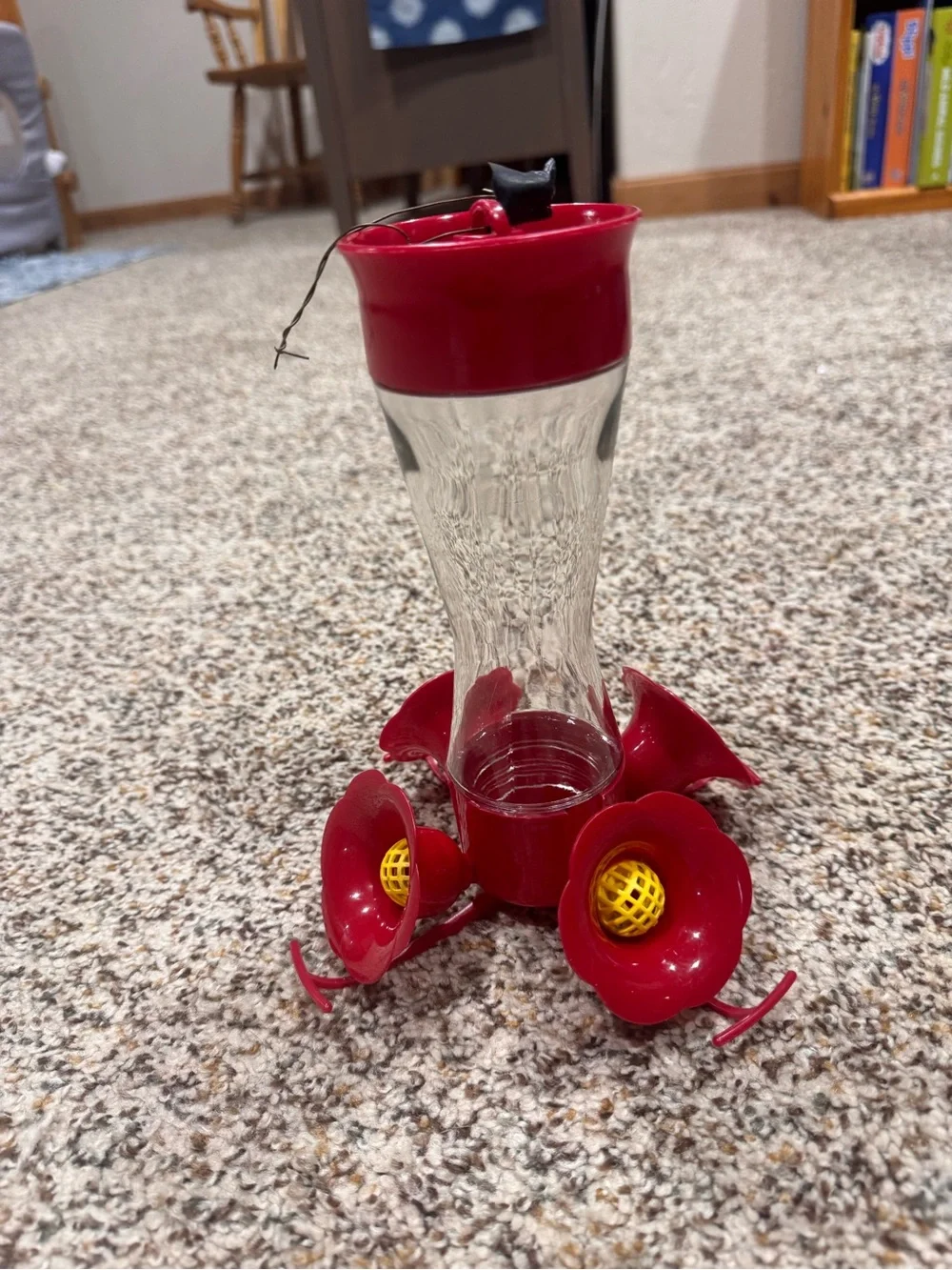 Like New Red and Glass Hummingbird Feeder - Home Accents